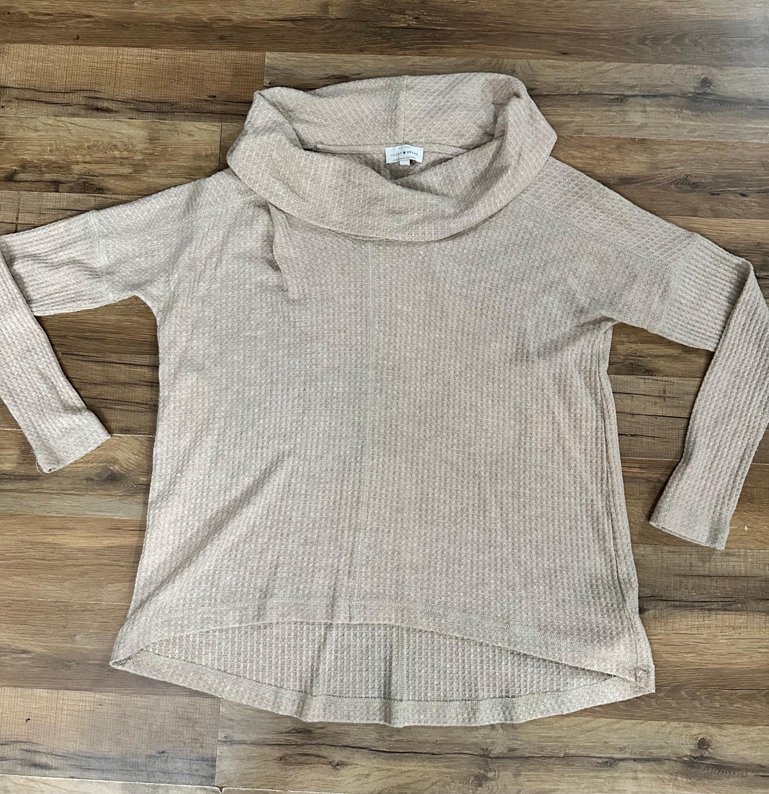Lucky Brand Womens Cowl Neck Tunic Sweater Size M  Waffle Knit Long Sleeve