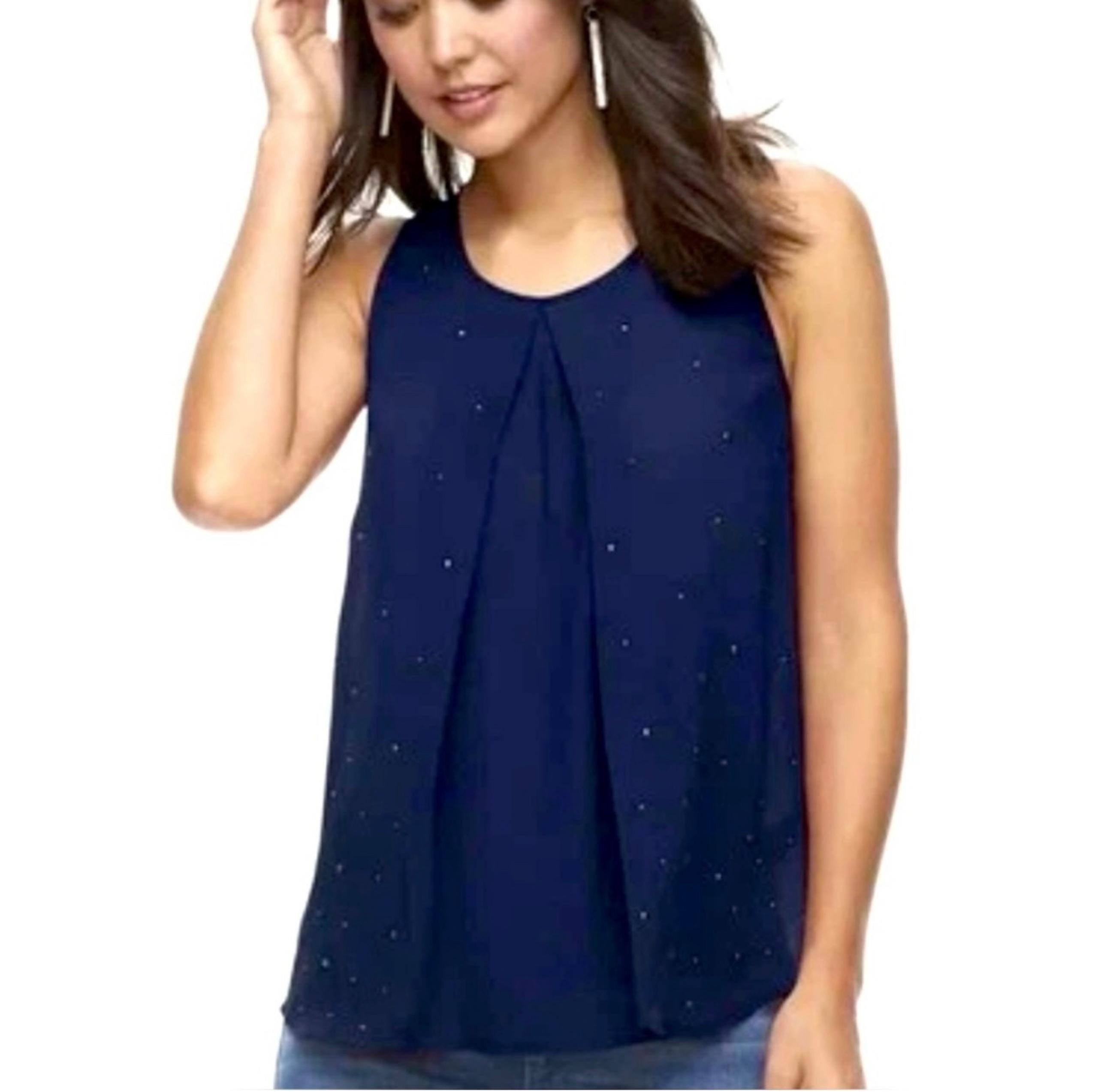 Juicy Couture Rhinestone Sheer Sleeveless Blouse Blue Size Medium