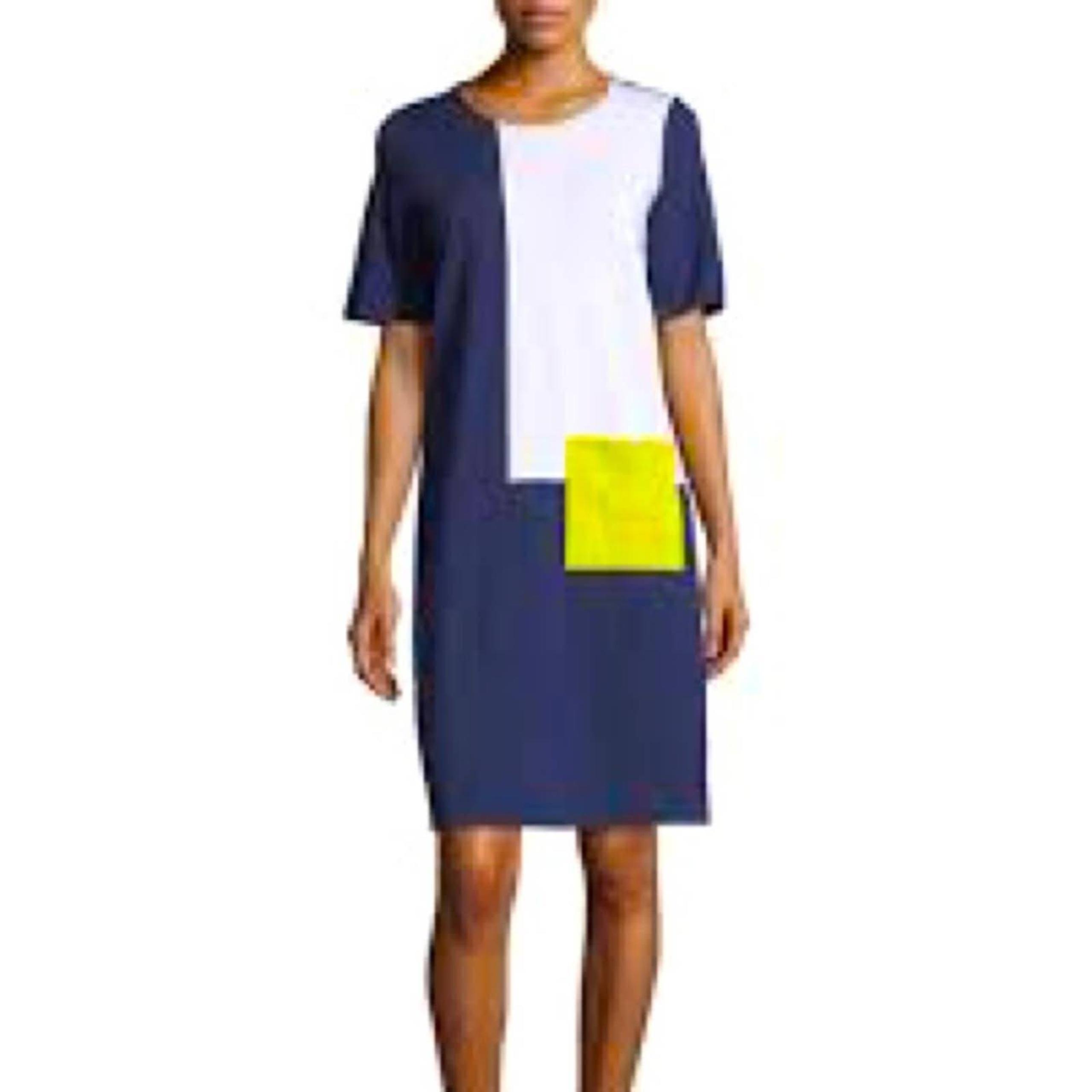 JOAN VASS Short Sleeve Colorblock Ponte Knit Dress Size Medium NWOT Green Pocket