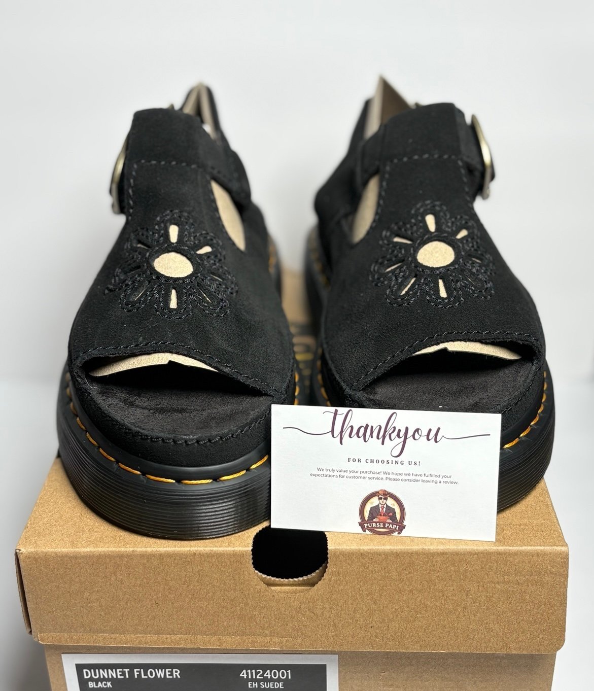 NEW Dr Martens Dunnet Flower Sandals Black Suede Women Sandals sz 6W