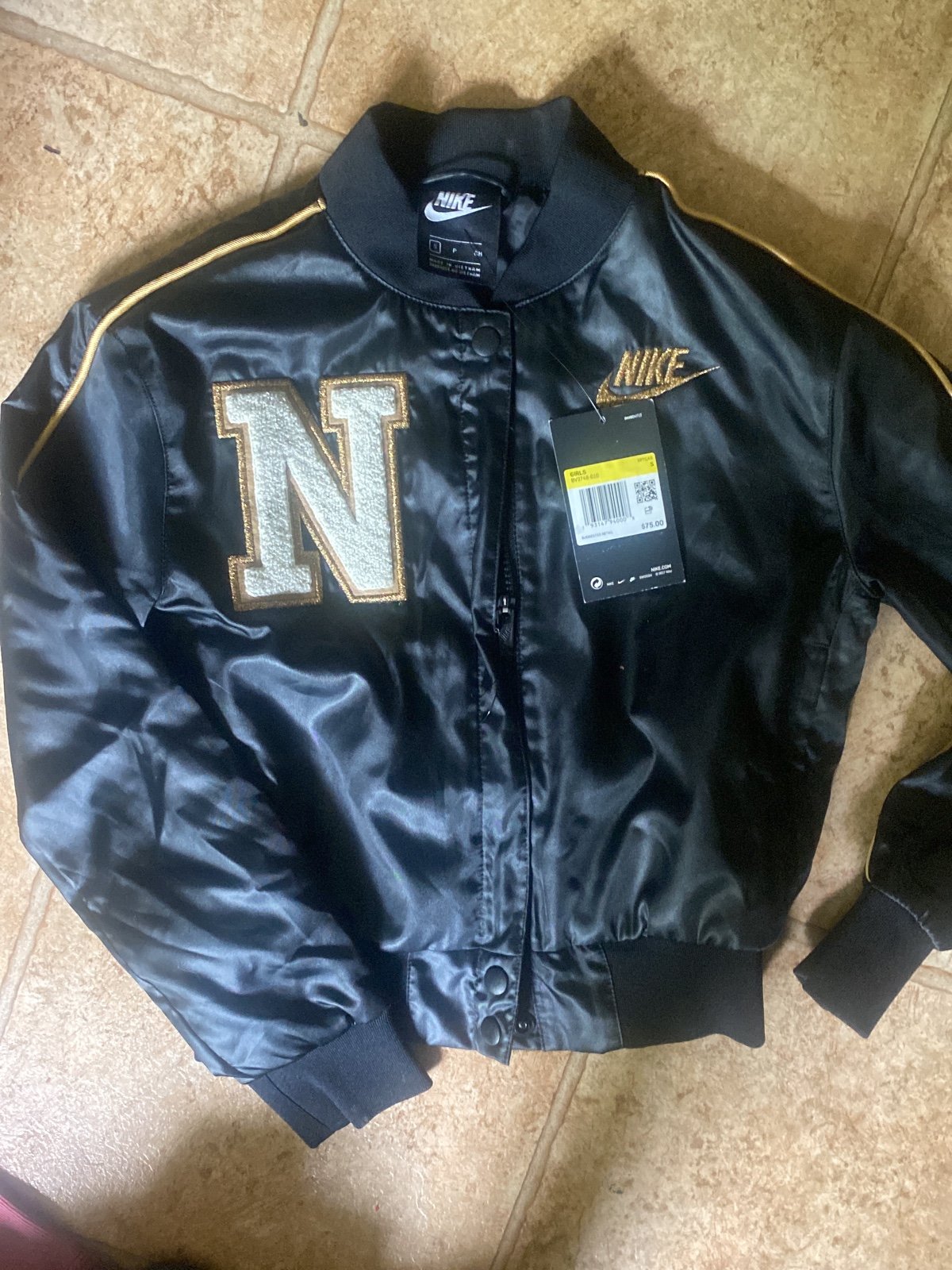 Bomber Jacket girls varsity jacket small 6 7 Nike gold