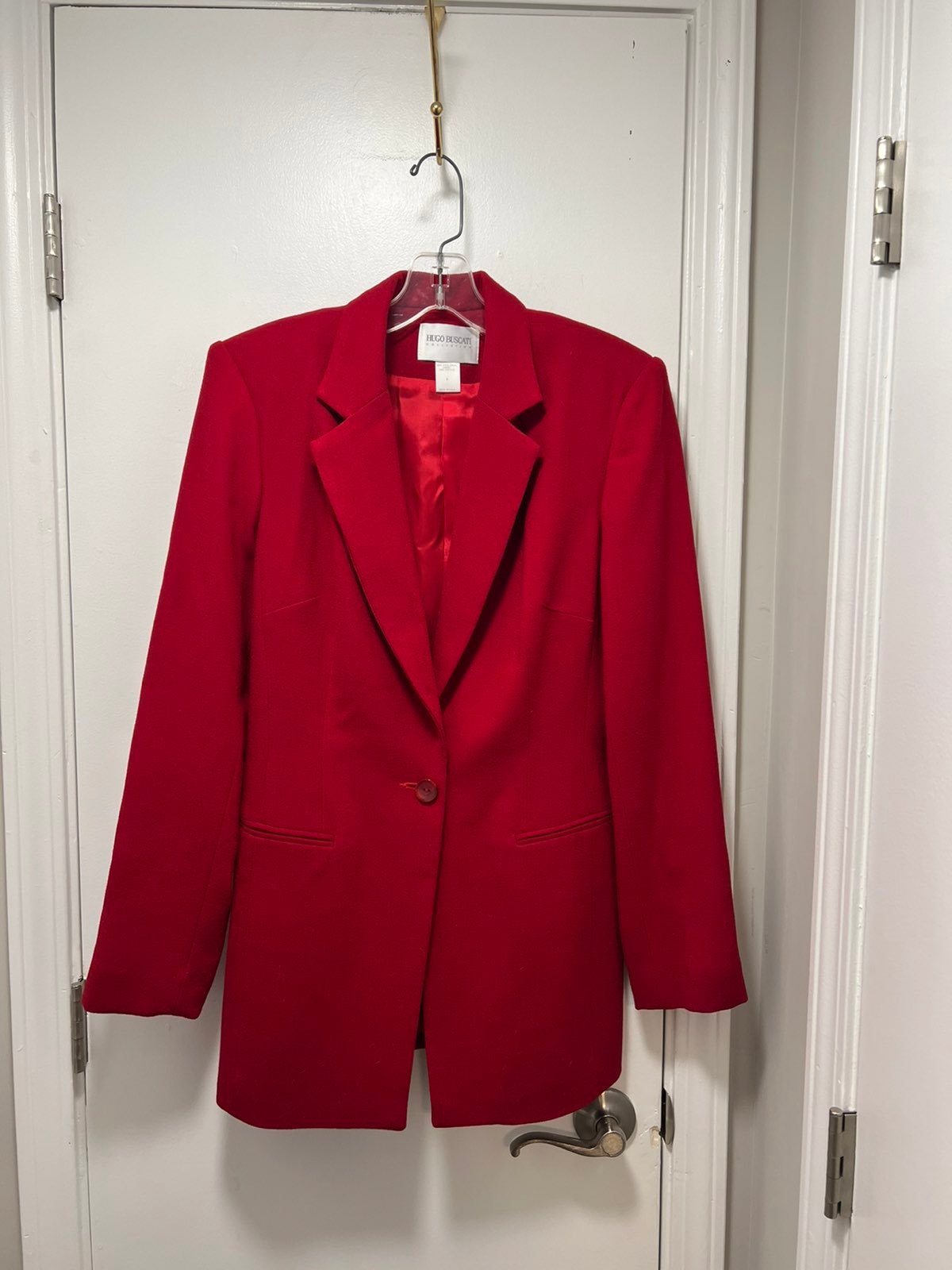 Women’s HUGO BUSCATI Red Blazer Jacket & Skirt Size 8. 2-Piece Outfit