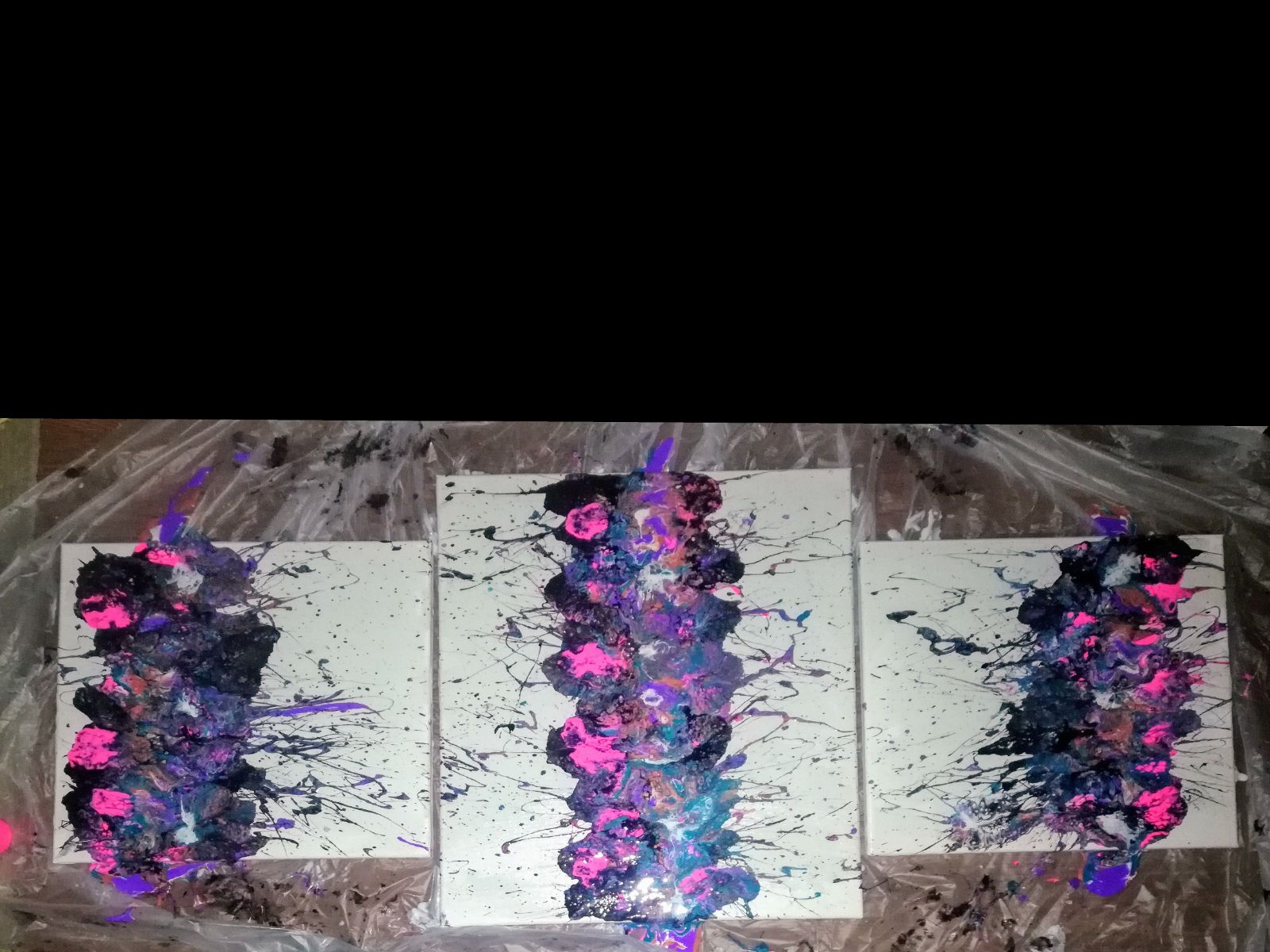 Three piece textured, abstract, acrylic