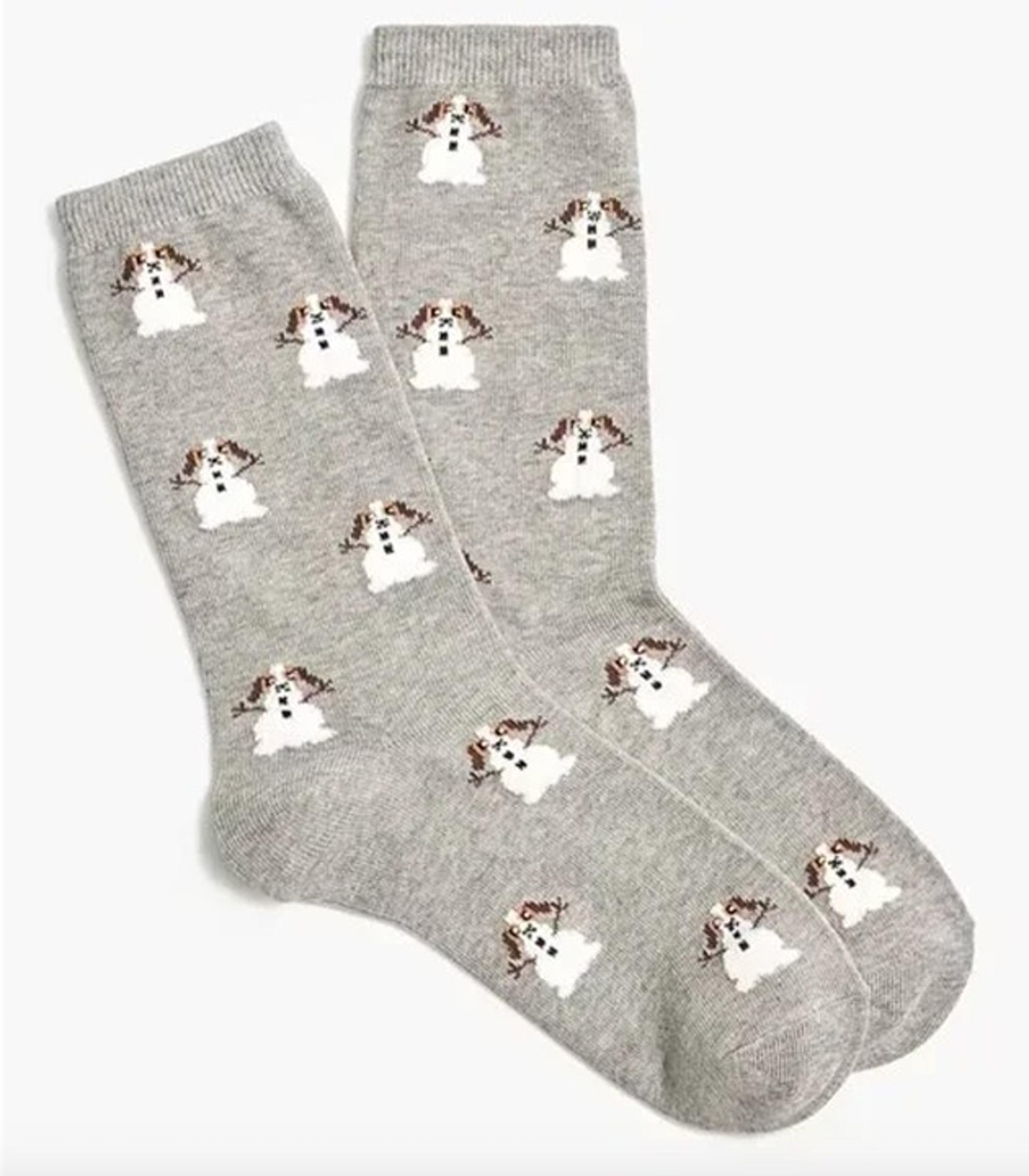 NWT J.Crew Dog Snowmen Trouser Socks Pet Puppy print Women's One Size CD796