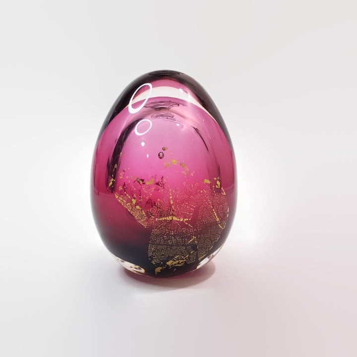 Firefly Glass Studio Greg Fleischaker Purple And Gold Art Glass Paperweight