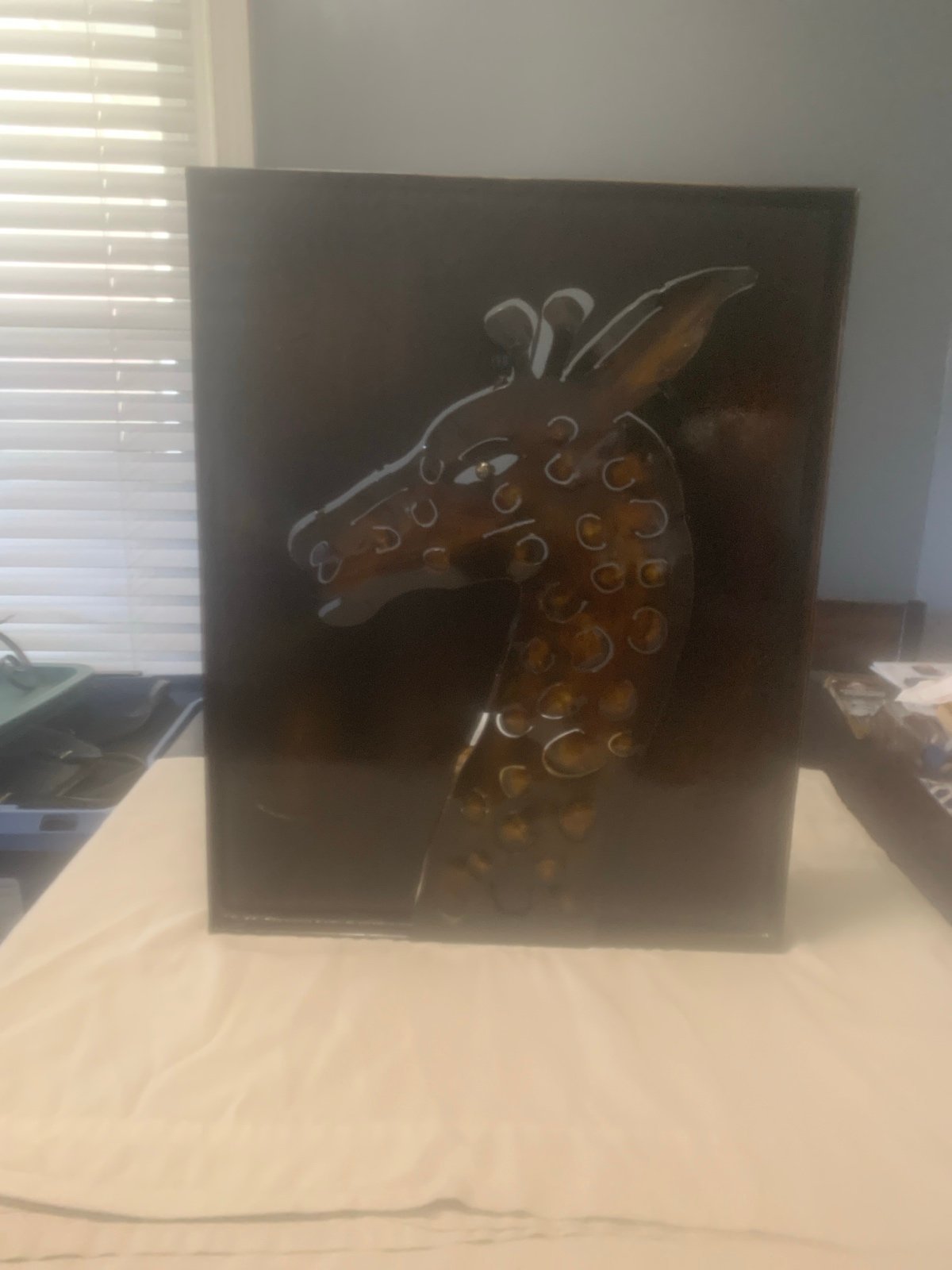 Vintage Handmade Metal made picture of a giraffe.