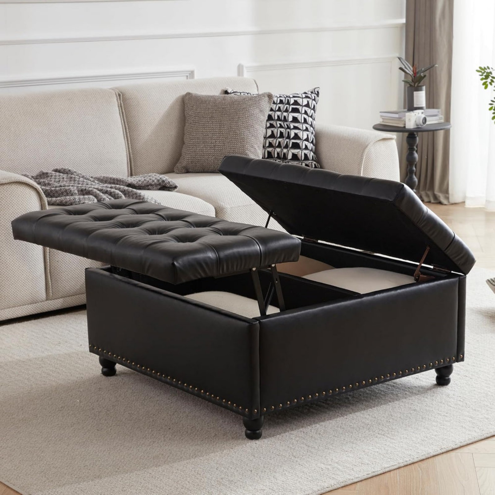 Tbfit 35.5” Large Square Storage Ottoman Bench, Tufted Upholstered Coffee Table
