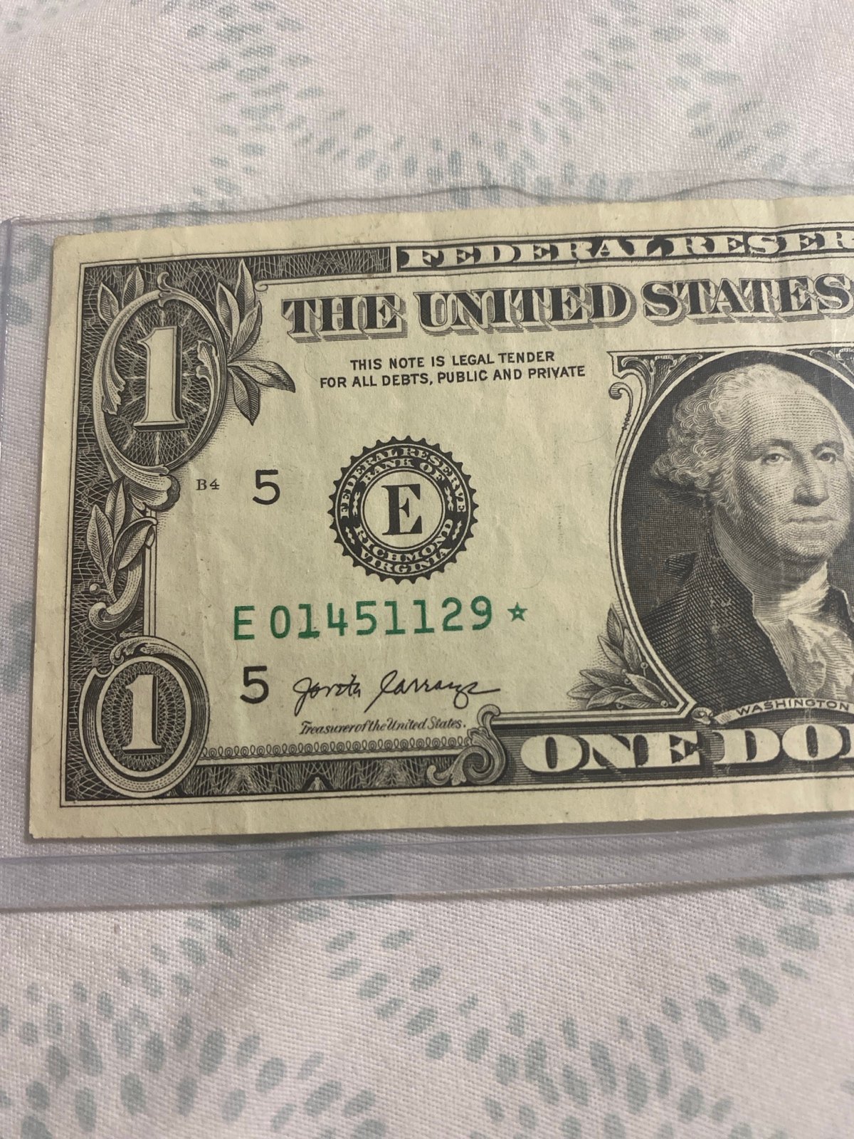 1 Dollar Bill Star Note or Error Ink