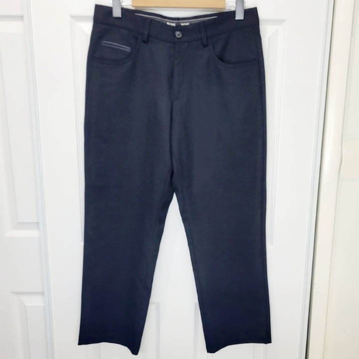 BOSS HUGO BOSS Men's Black Snap1 Regular Fit Formal Pants Virgin Wool Blend 30R