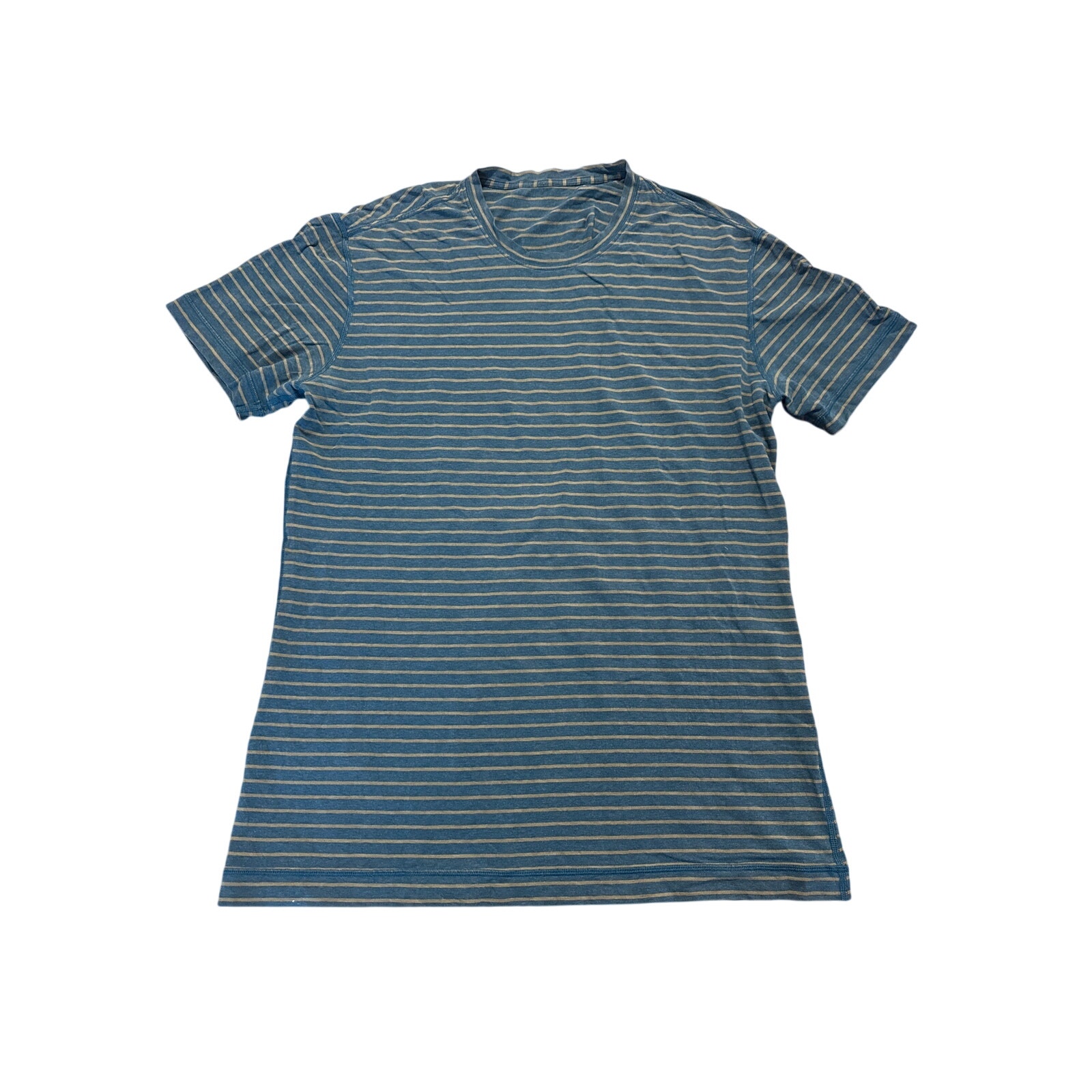 LULULEMON MENS T-Shirt Size Large Teal With Gold Stripes Stretch Lightweight Air