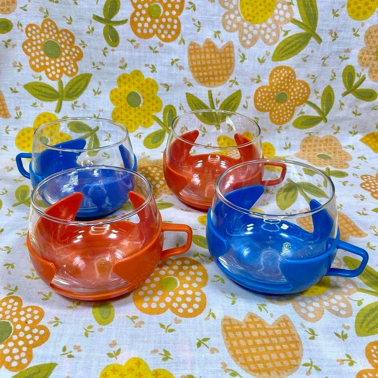 Vintage 70s blue & orange tea bowl glasses set