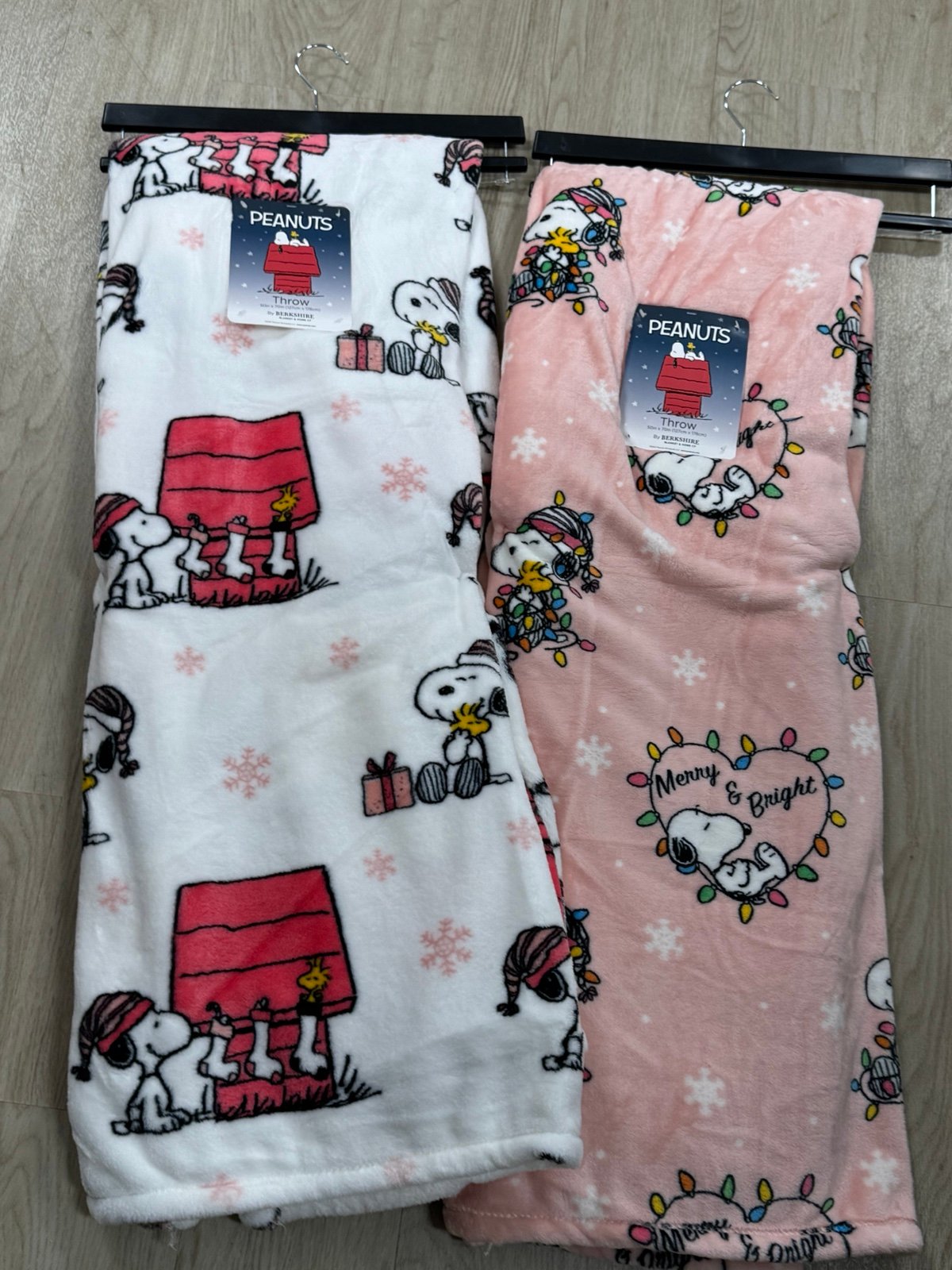 2 peanuts snoopy christmas blankets