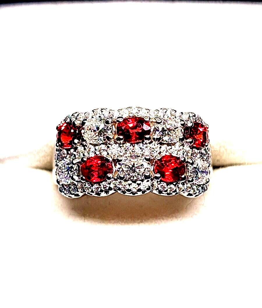 Red Sapphire & Moissanite band ring in Rhodium over 925 Sterling 2.75 tcw sz 7