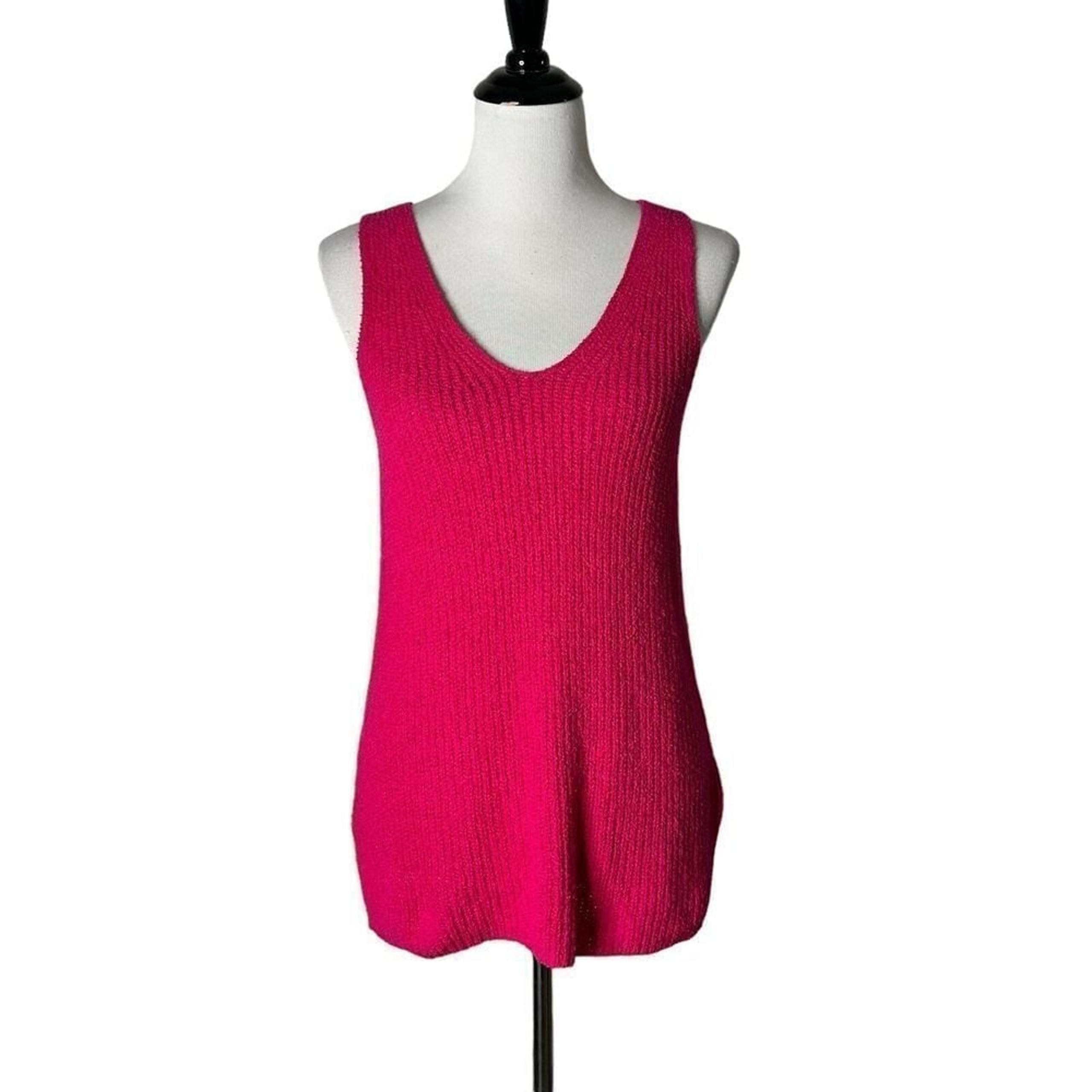 A New Day Pink Sleeveless Knit Top V Neck Soft Ribbed Pullover Women Size M