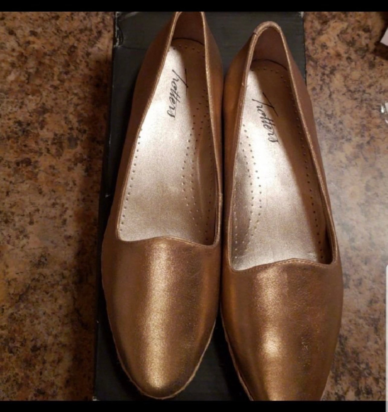 New In Box-Trotters soft metallic gold Lizpadrille loafer. Handcrafted