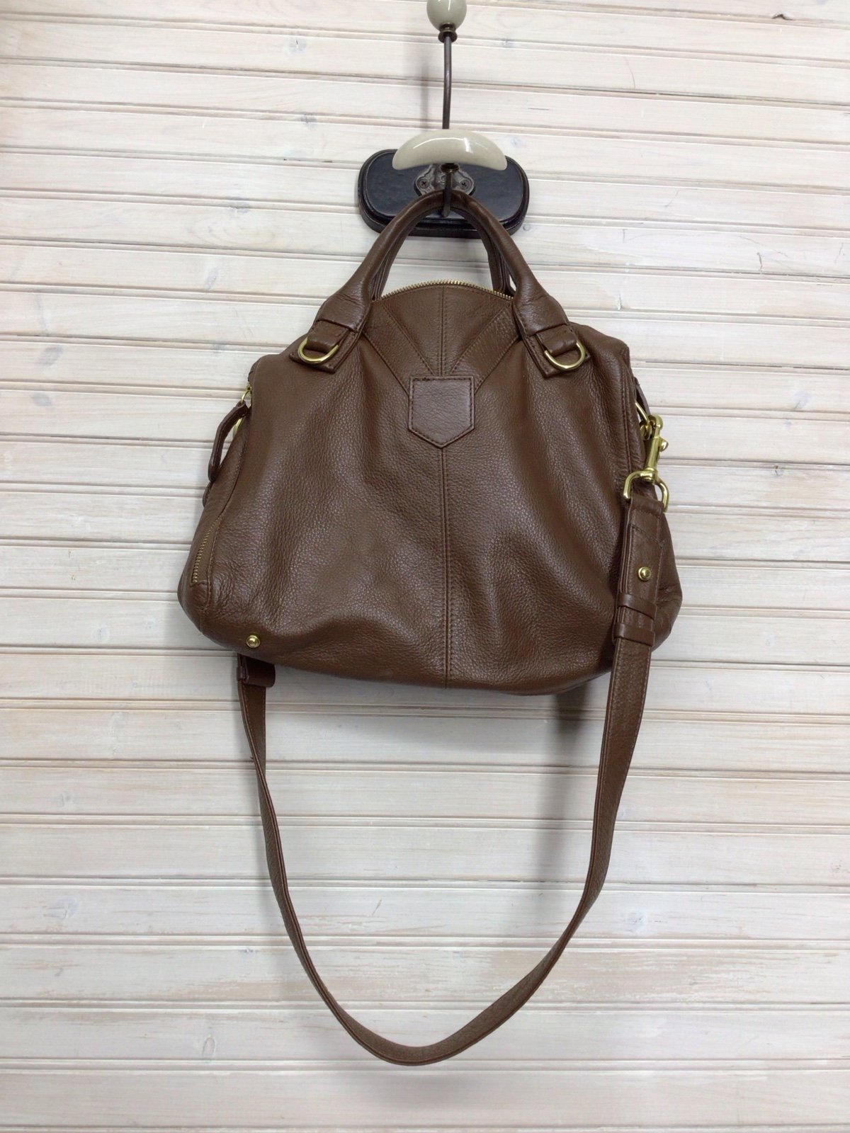 Rachel Nasvik Brown leather purse with crossbody strap with gold hardware