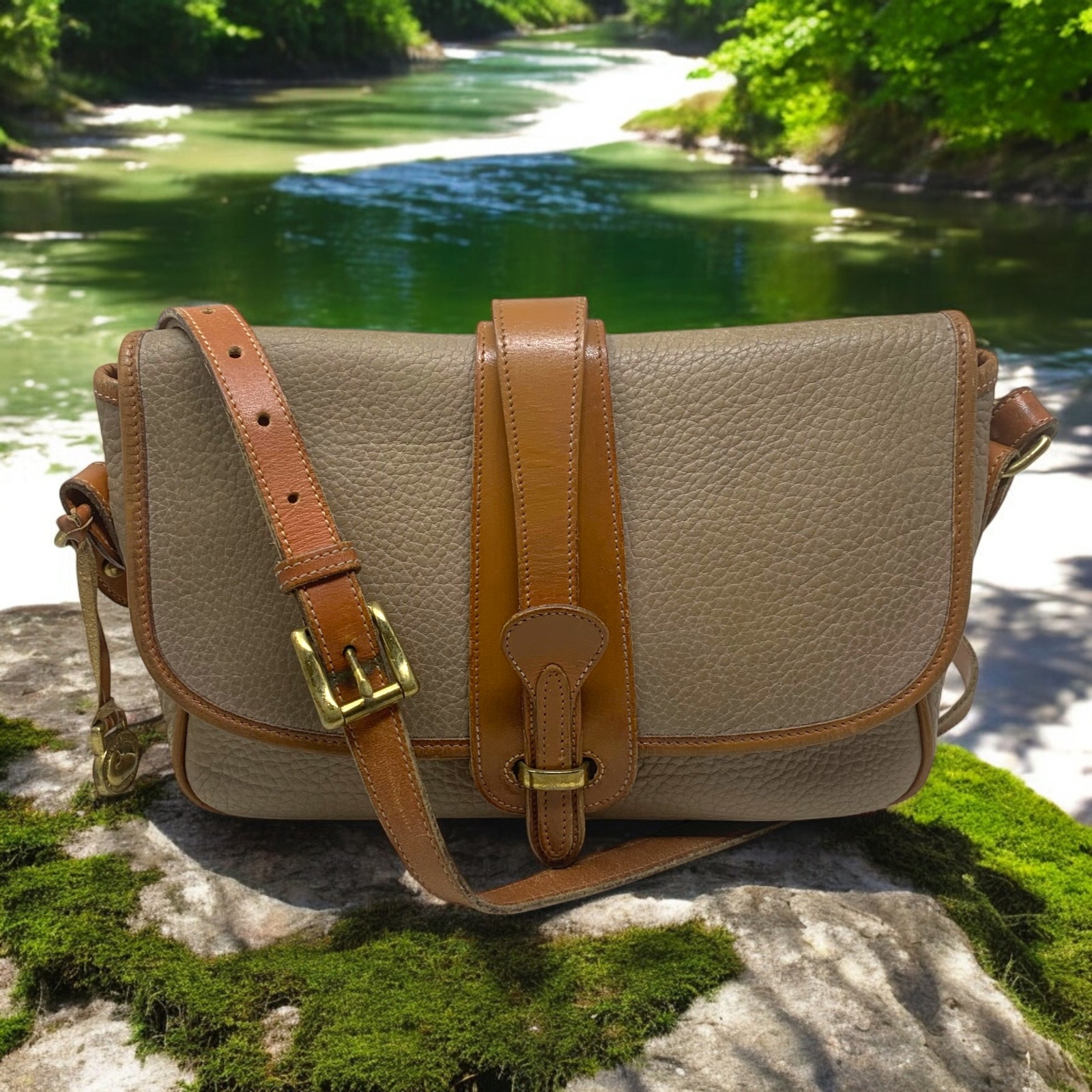 Vintage 1990's Dooney & Bourke All Weather Leather Taupe Equestrian Bag R54
