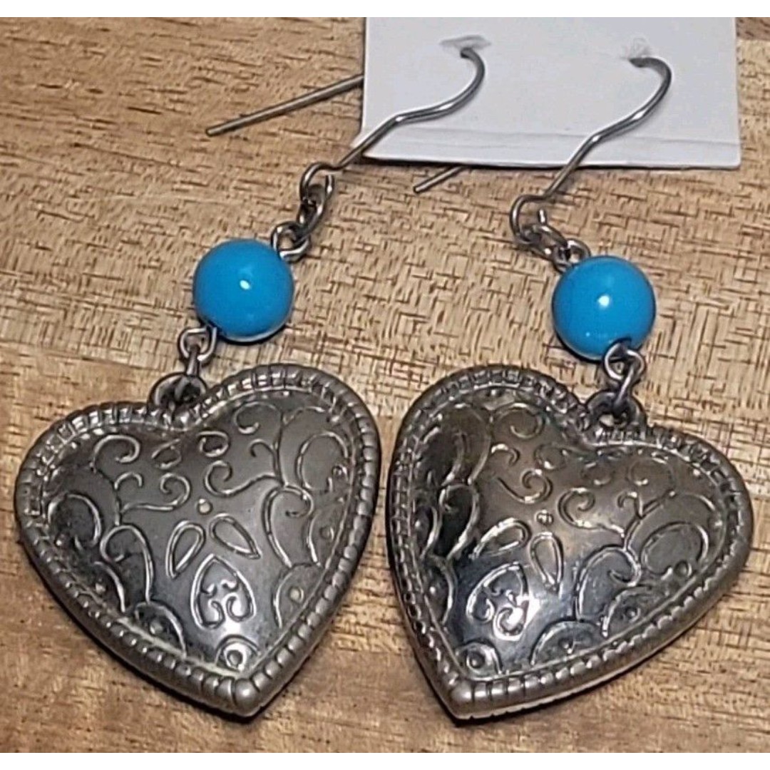 Vintage Earrings 1990's Brighton Heart Shaped Dangle French Wire 2 3/4