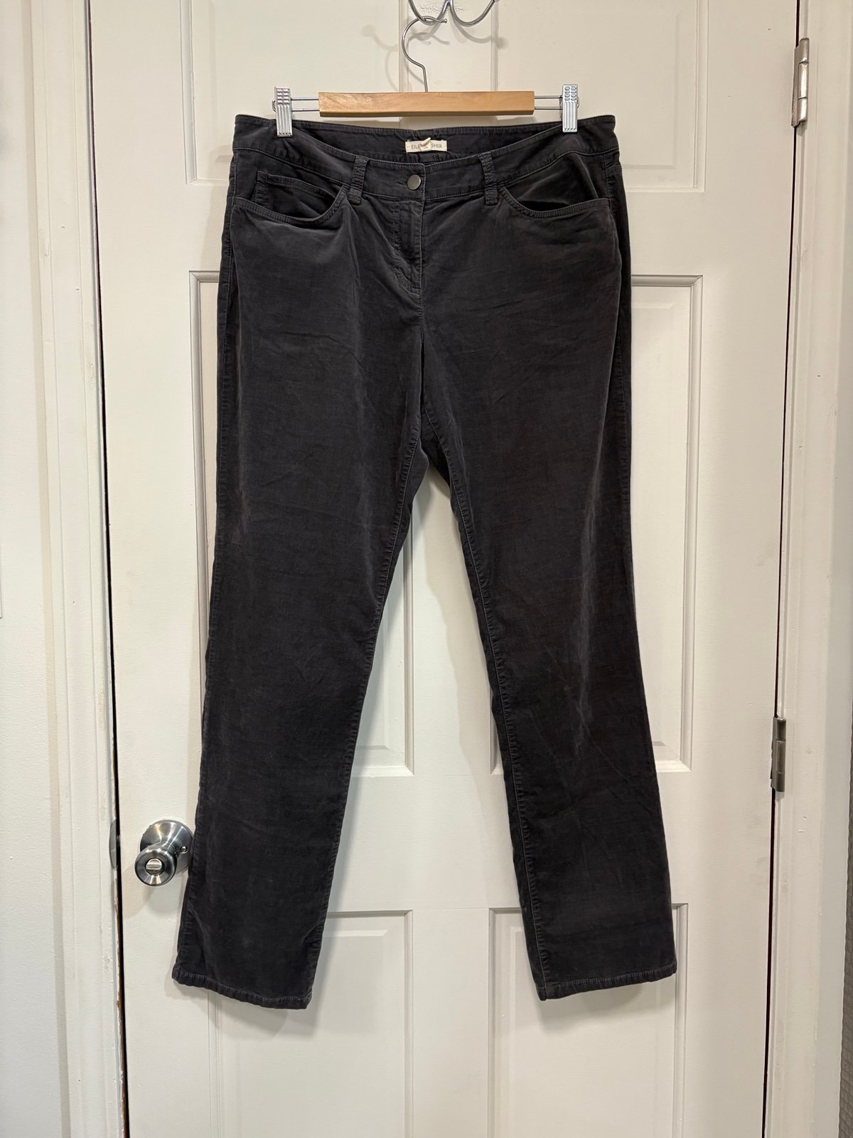 Eileen Fisher Corduroy Pants Dark Gray Straight Leg Size Medium (34”)