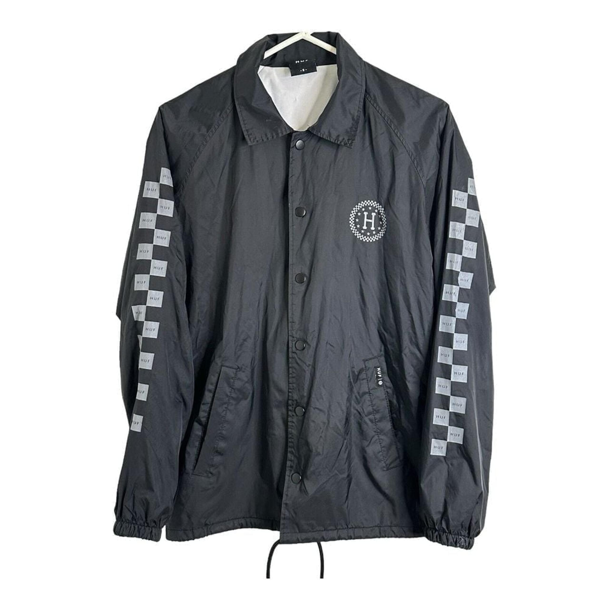 Jacket Adult Small Black Windbreaker Checkered Logo Sleeves Snap Mens - HUF