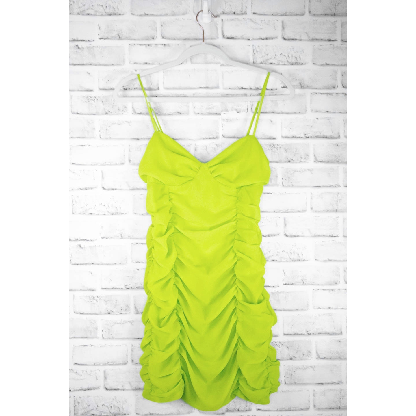 For Love and Lemons Lime Green Ruched Cami Bodycon Mini Dress Size Medium Party
