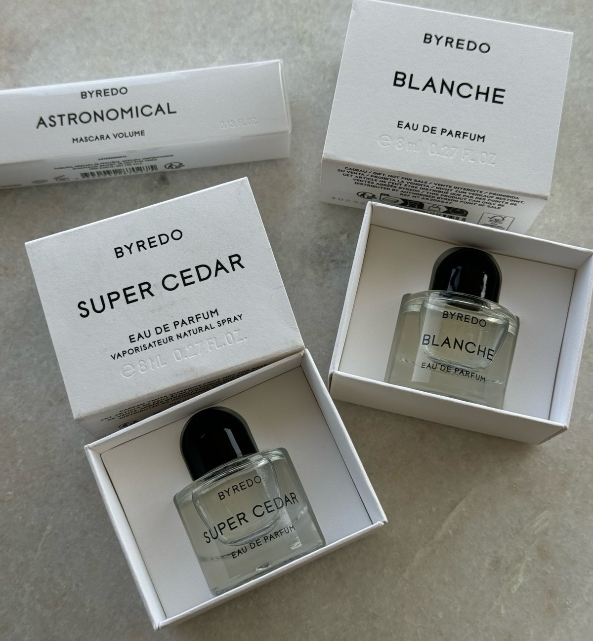 Byredo super cedar and Blanche, byredo mascara