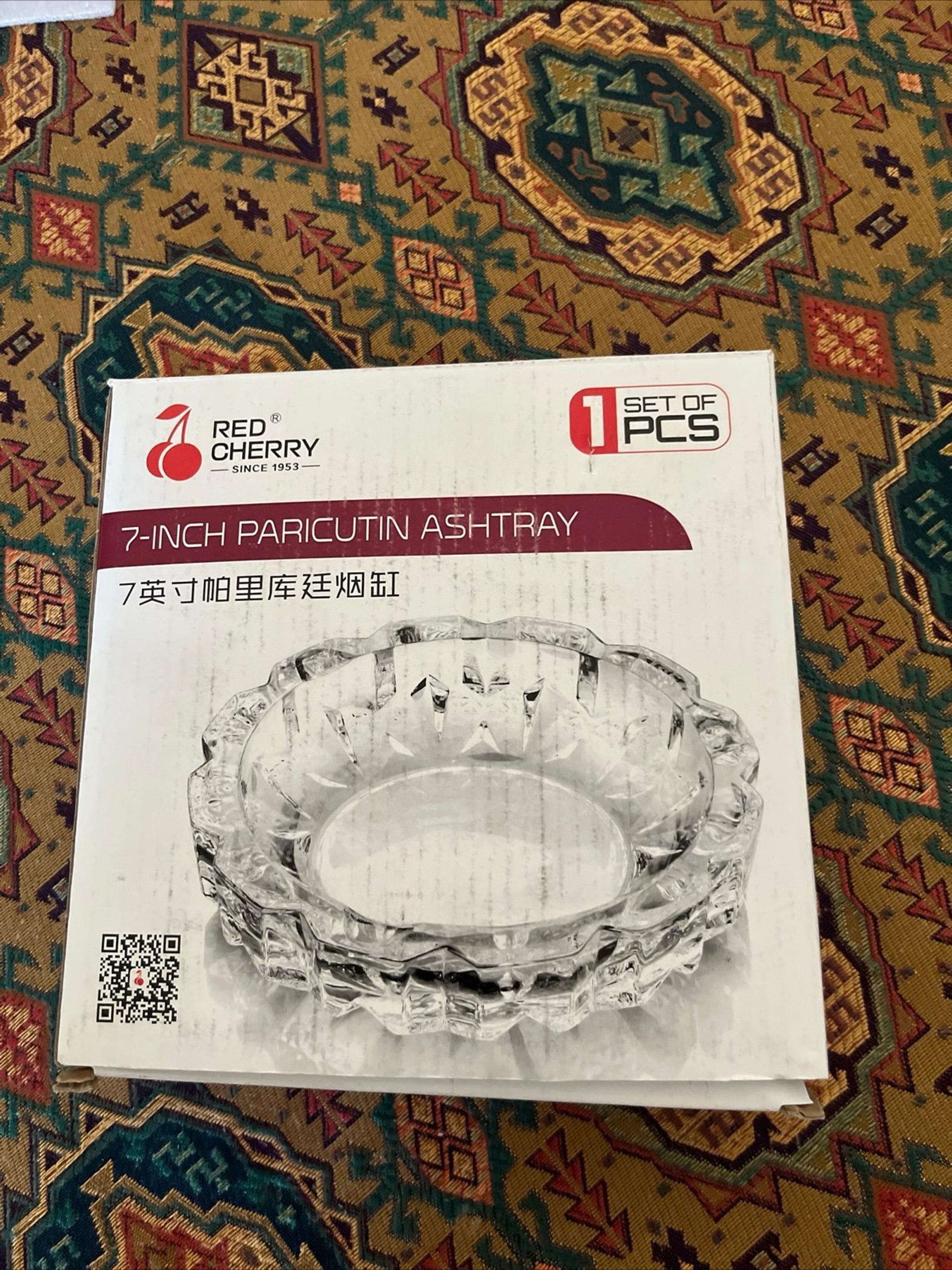 Ashtray Red Cut To Clear Glass Ashtray Thick Heavy Diamond pattern