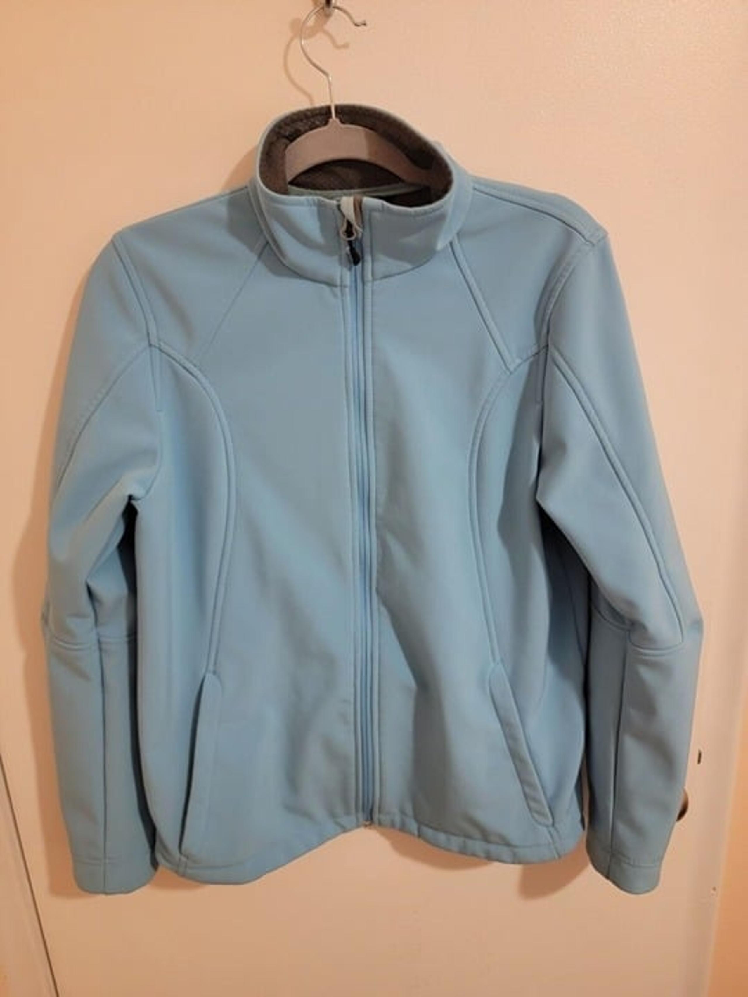 Womens Medium 10 Lands End Softshell jacket turquoise Aqua Zipup & Zip Pockets