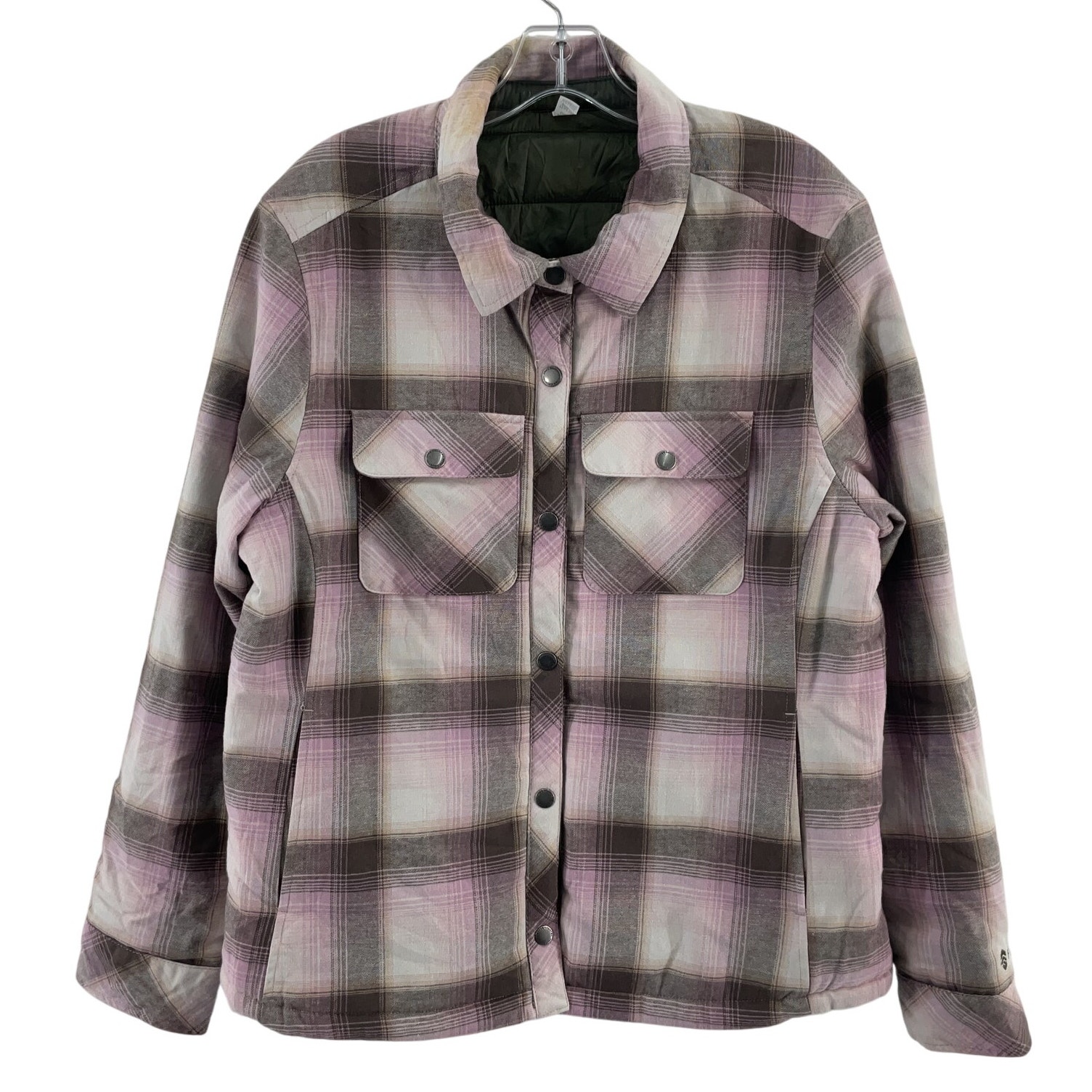 Free Country Women’s L Pink & Brown Plaid Fleece Insulated Jacket Cotton Blend