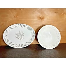 Homer Laughlin Golden Wheat & Fleur De Lis Vintage Platter and Bowl