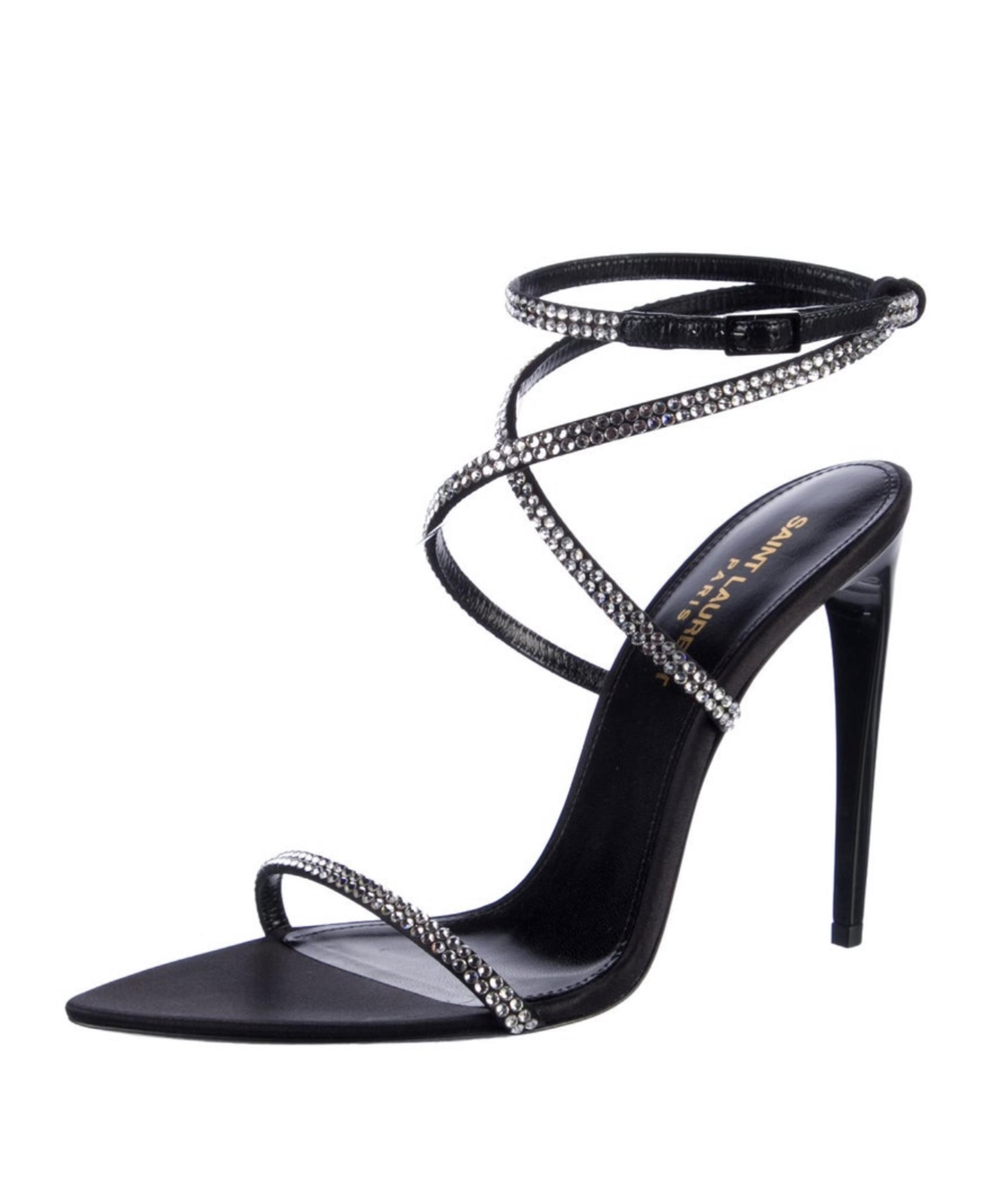 Saint Laurent 110mm rhinestone-embellished straps sandals heels black