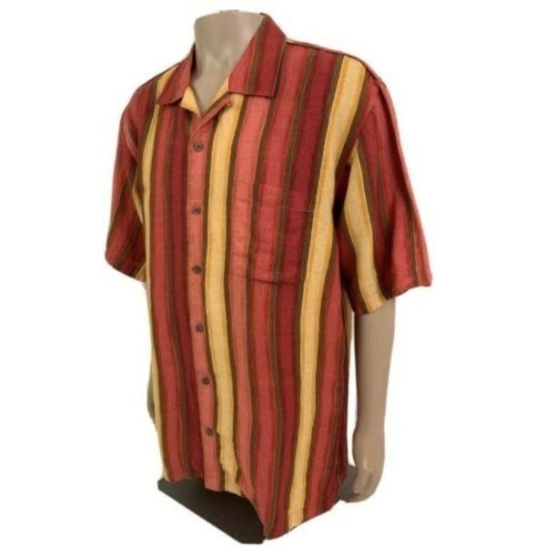 NWOT Tommy Bahama Mens Multicolor Stripes 100% Linen Short Sleeve Shirt Size L