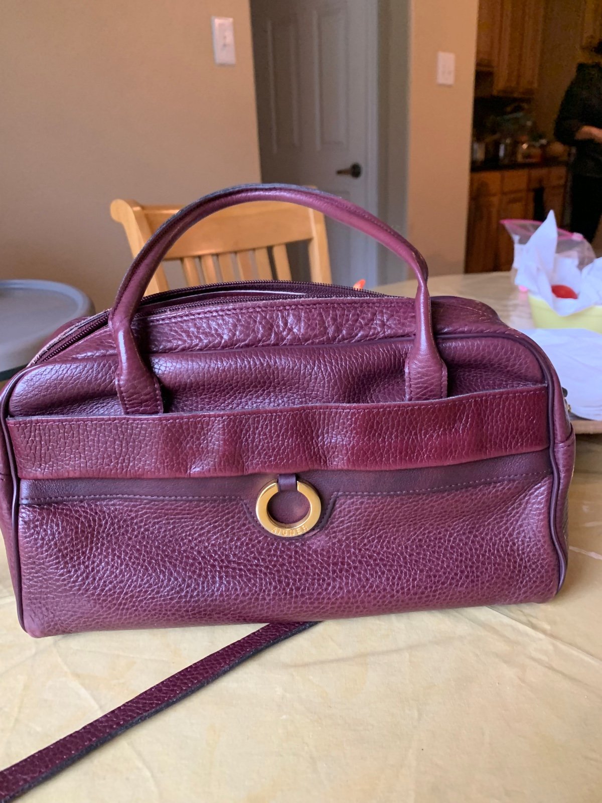 Vintage Brown Leather Satchel by designer Etienne Aigner, Long Removable Straps