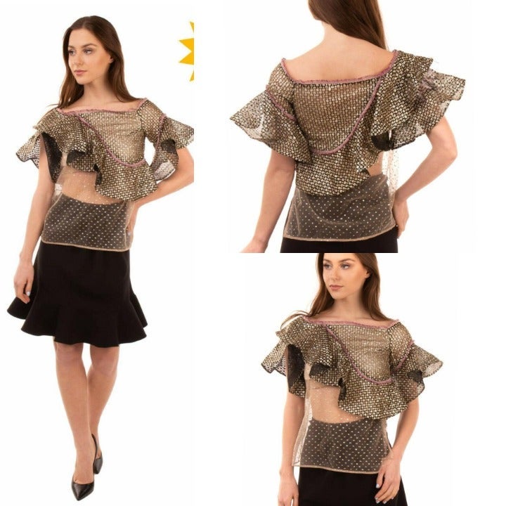 595 NWT Kloset Gold Lace See Through