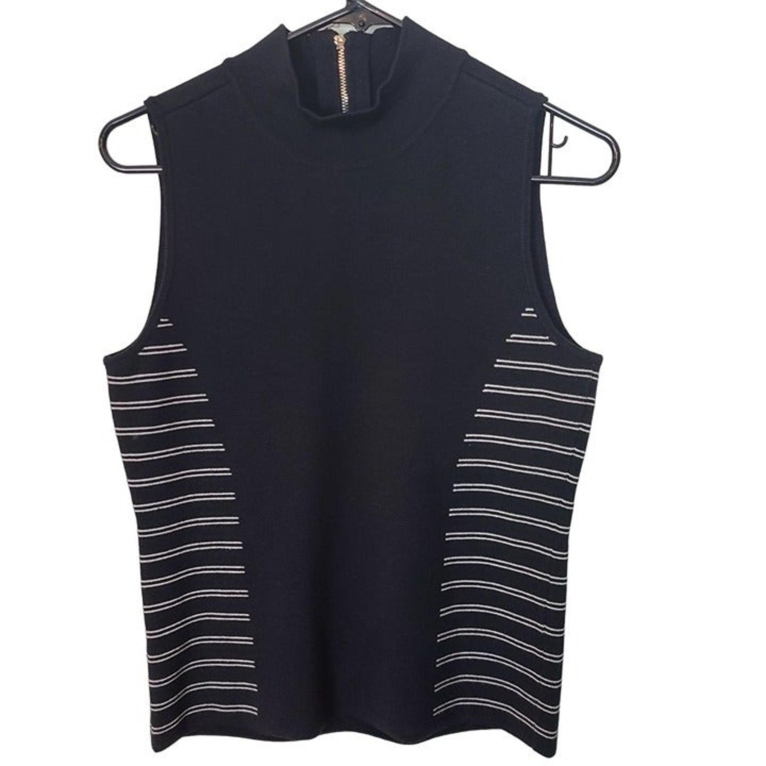 White House Black Market Womens S Black White Stripe-Detail Sleeveless Sweater