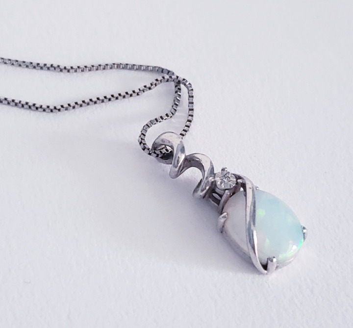 Opal Necklace with Diamond Accents 18 Length