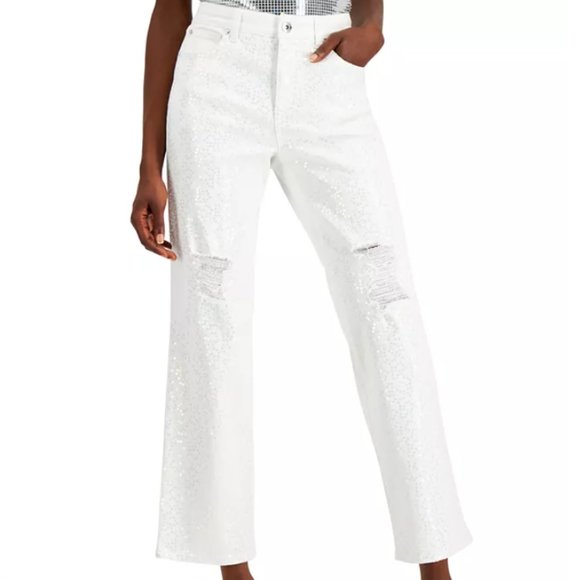 INC International Concepts INC High-Rise Sequin Straight-Leg Jeans