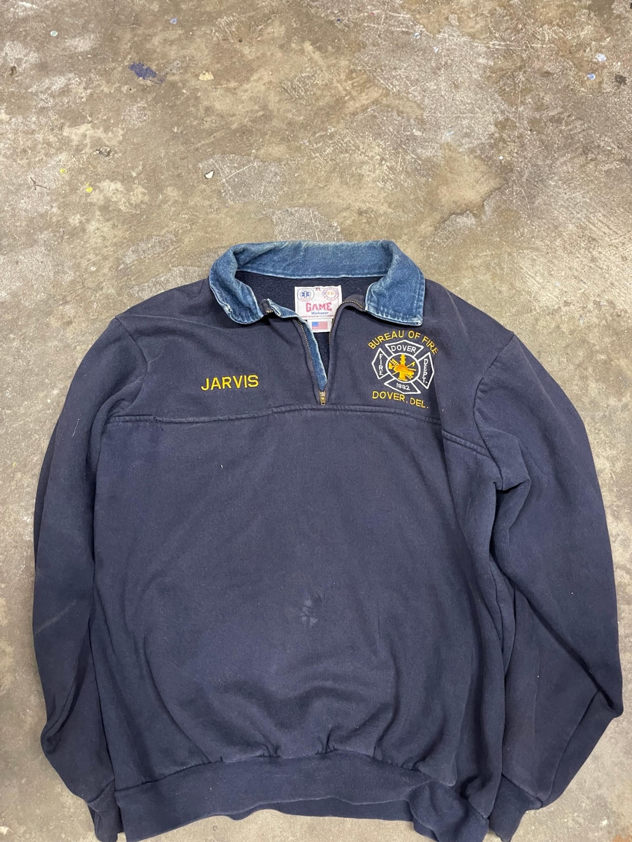 Vintage Fire Department GAME Workwear quarter-zip pullover sweatshirt Size XL