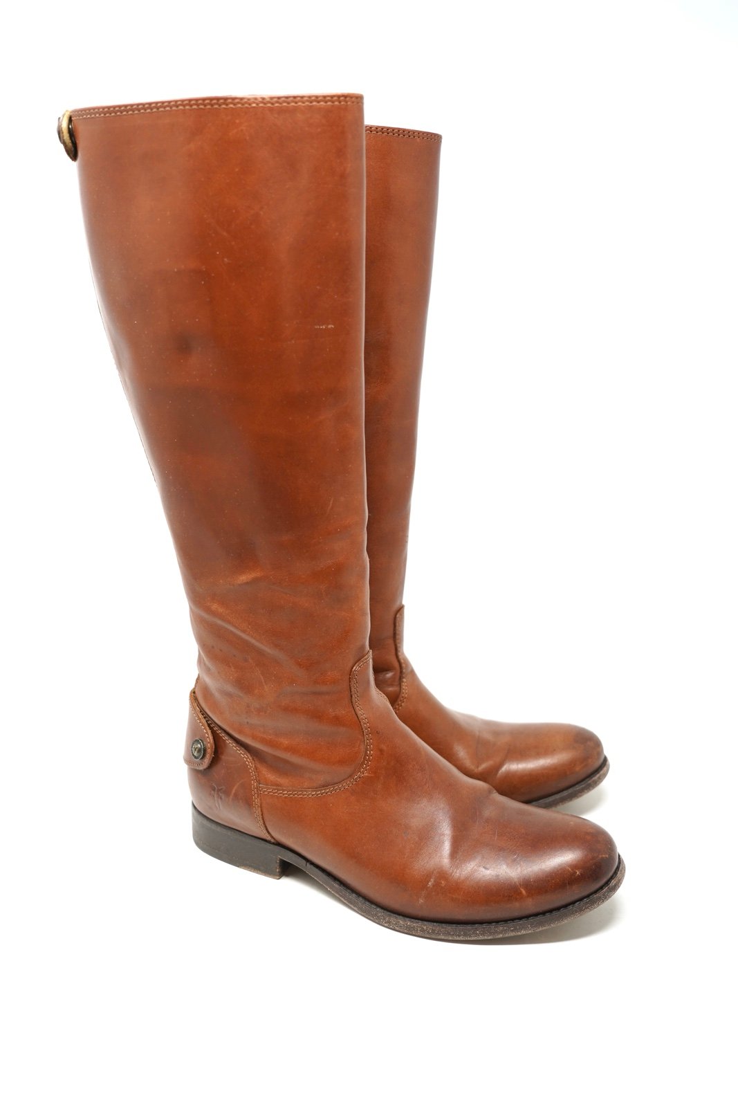 Frye Melissa Boots Button Back Zip Cognac Brown Leather Tall Riding Boho Size 7B