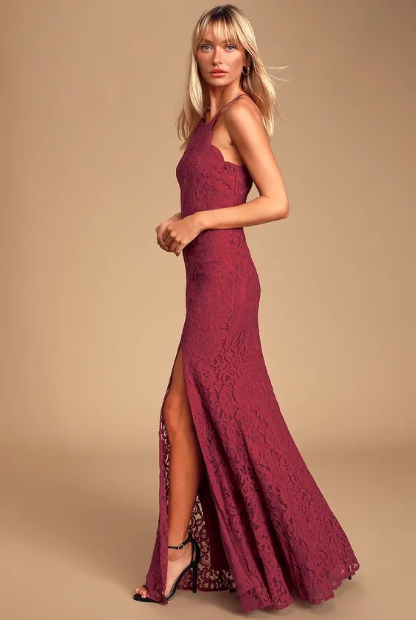 Lulus Splendor Of Love Wine Red Lace Maxi Dress - Size S
