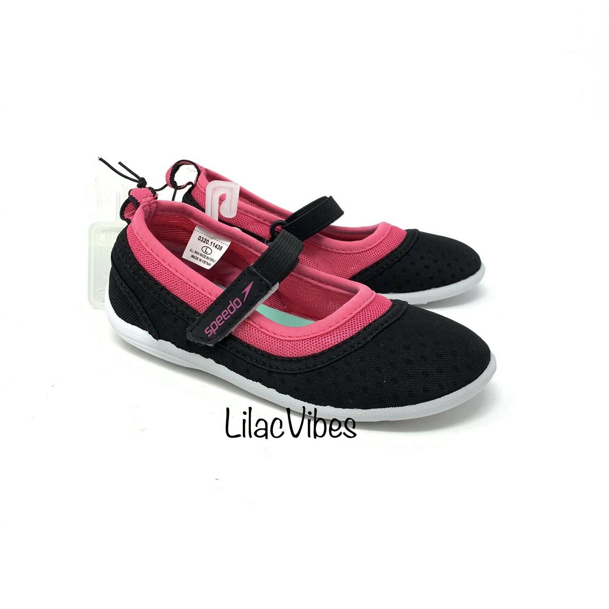 Speedo Toddler Girls' Size Large 9/10 Mary Jane Water Shoes Black Pink NEW