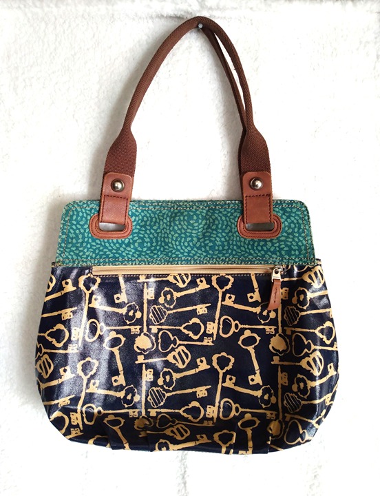 Fossil Key Per Coated Canvas Purse Tote Key Print With Cosmetic Bag Change Purse