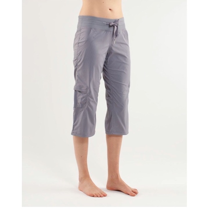 Lululemon Fossil Gray Yoga Camp Crop Pants Size 4 With Drawstring Waist & Cargo