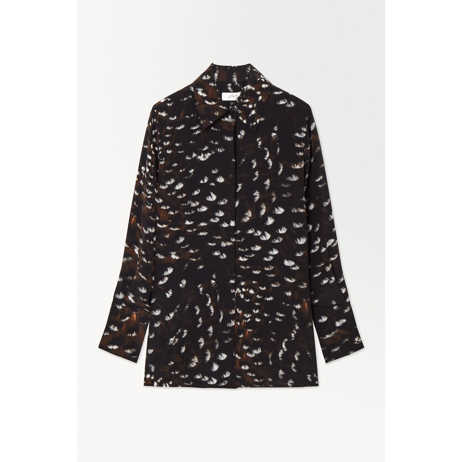 Cos 'The Feather-Print' Black Silk Long Sleeve Shirt Size 6