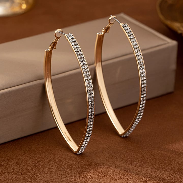 14K Gold Womens Large 1ct Diamond Oval Hoop Earrings Ladies 14 K Silver Jewelry