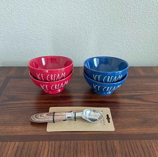 Rae Dunn Red & Blue ICE CREAM Bowls and Scoop