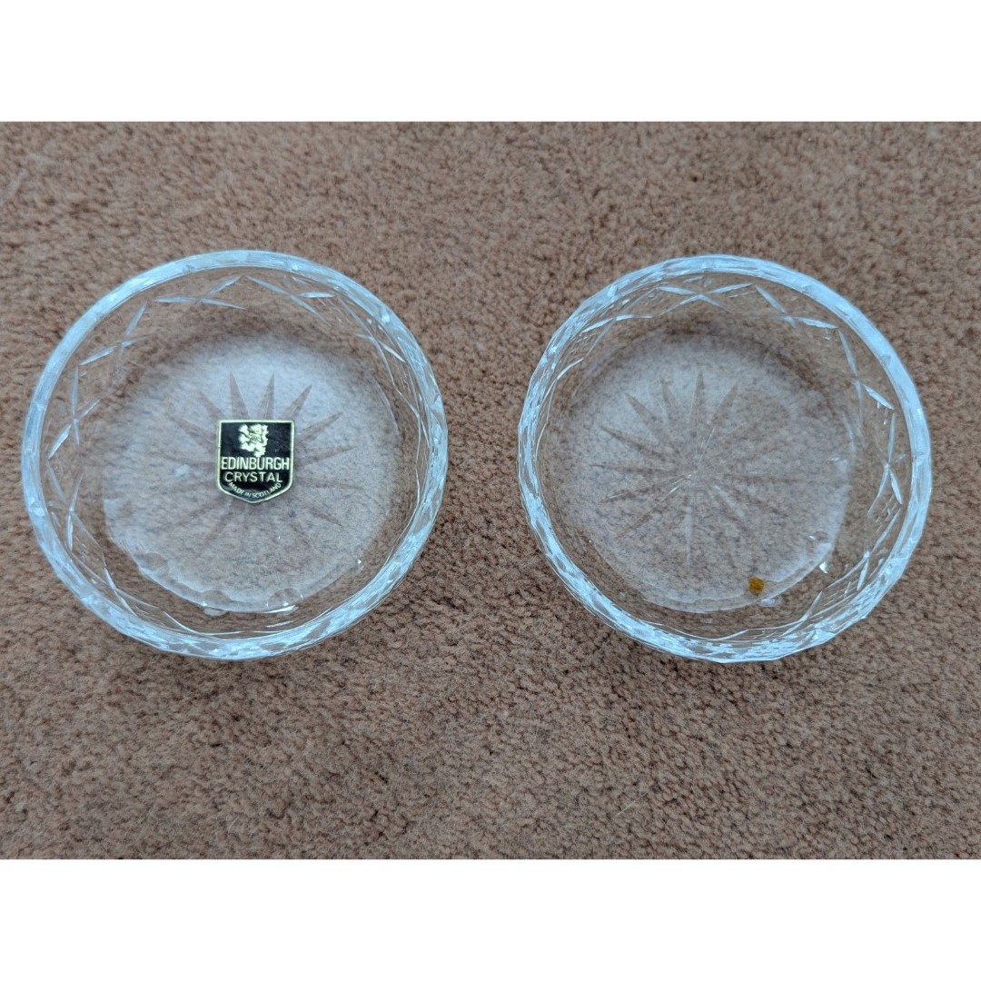 Vintage Star Of Edinburgh Cut Crystal Glass Jewelry Trinket Dish 4” Set of 2