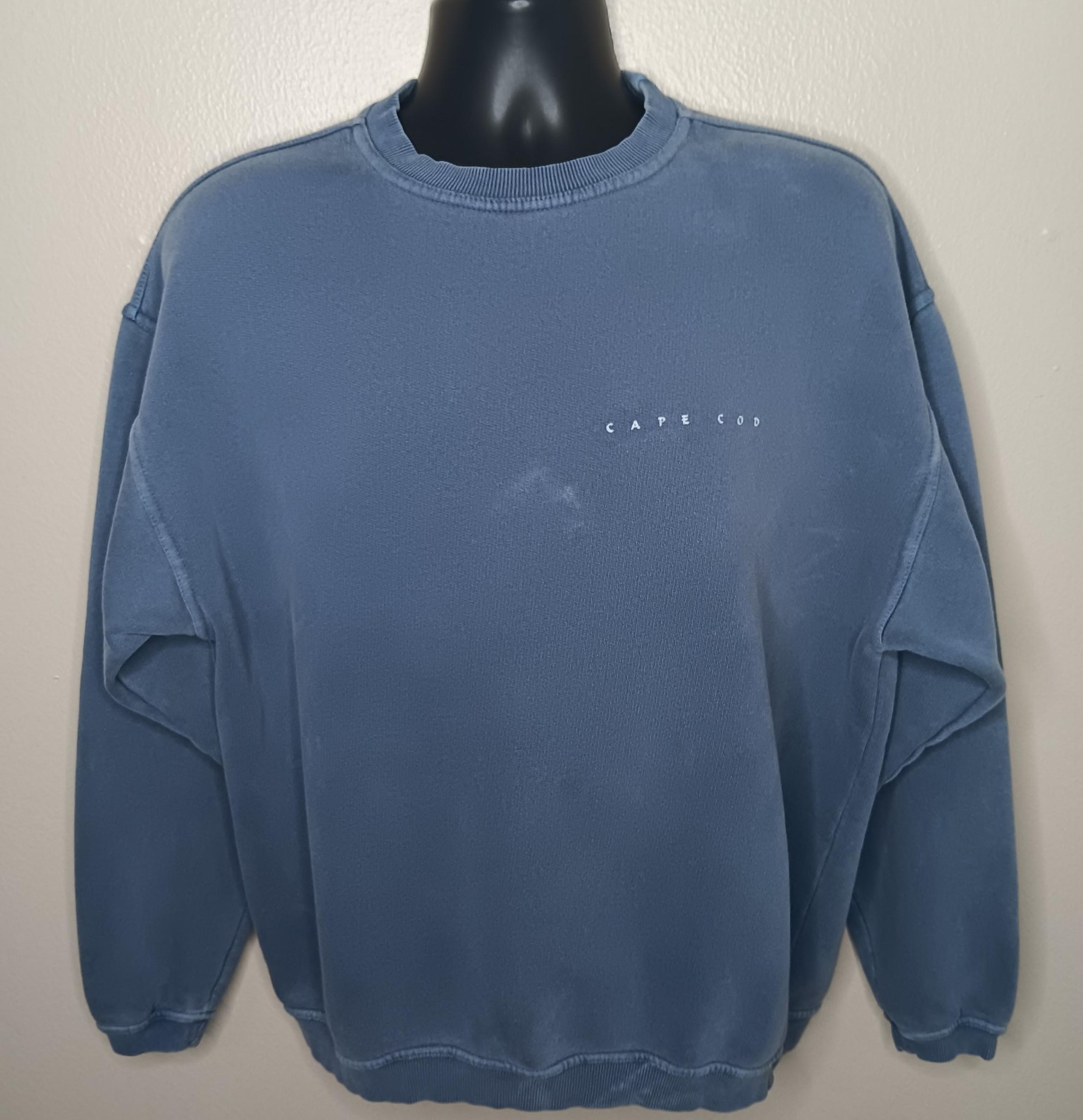 VTG 90s Cape Cod Adult Medium Sweatshirt Blue Terry Authentic Pigment Dye Crewne