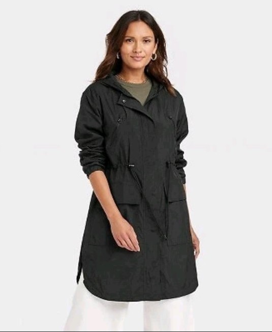 Women's Hooded Rain Coat - A New Day Black XXL