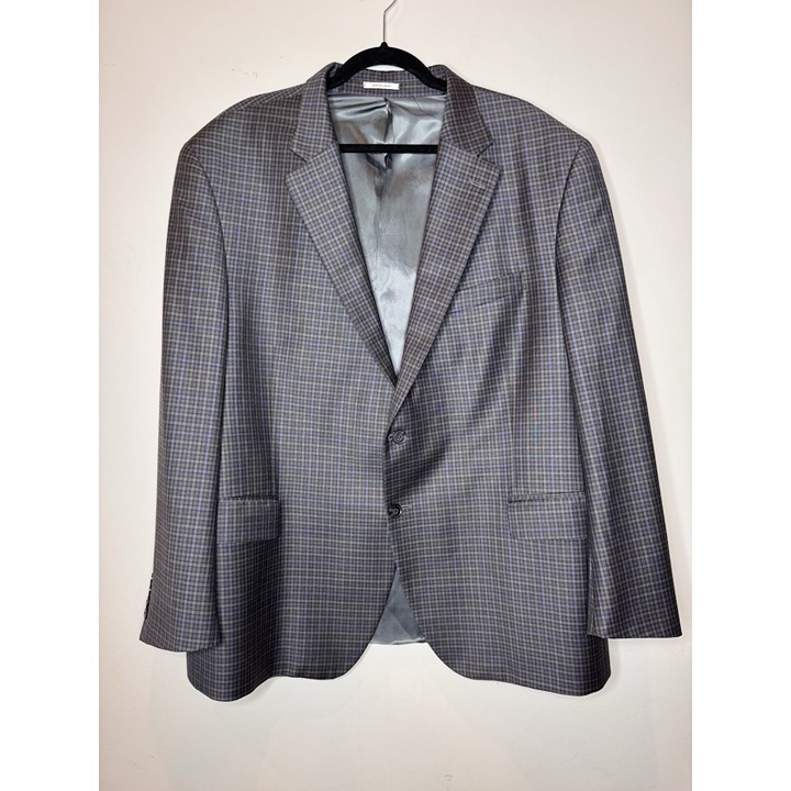 Peter Millar Men Gray Blue Checked 100% Wool Double-Vented Blazer Coat Size 50R